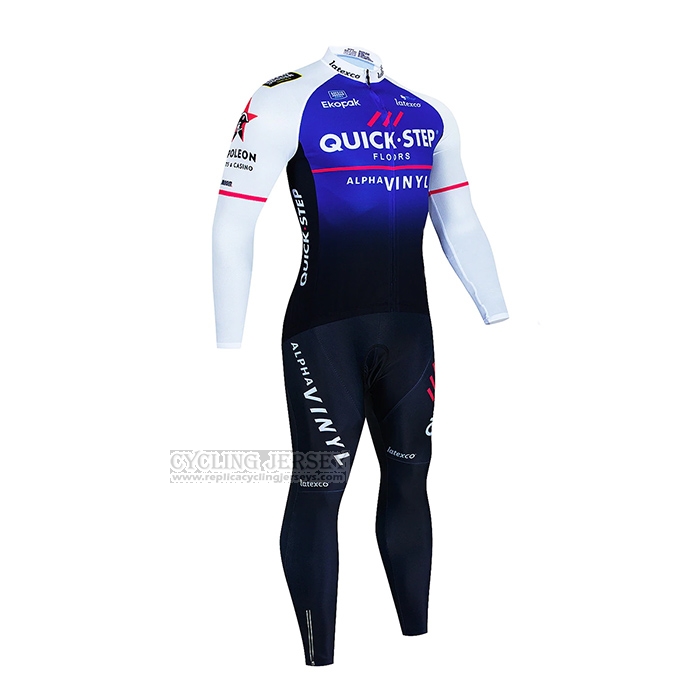 2023 Cycling Jersey Deceuninck Quick Step White Blue Long Sleeve and Bib Short